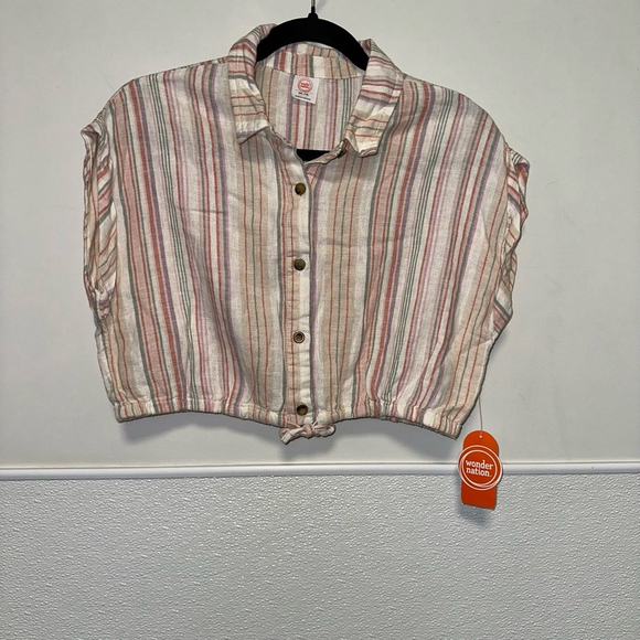 Girls Wonder Nation Striped Crop Top XXL (18) Multi-color Button Down New NWT - Picture 6 of 8